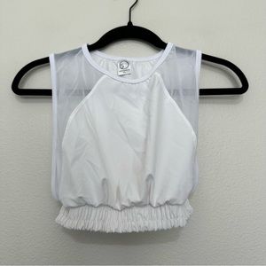Five dancewear white mesh paneled stretch woven crop top size YL youth large